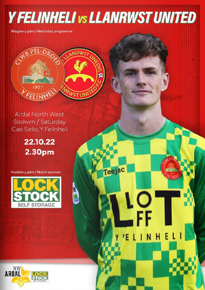 Y Felinheli v Aberffraw matchday programme. Man wearing football shirt